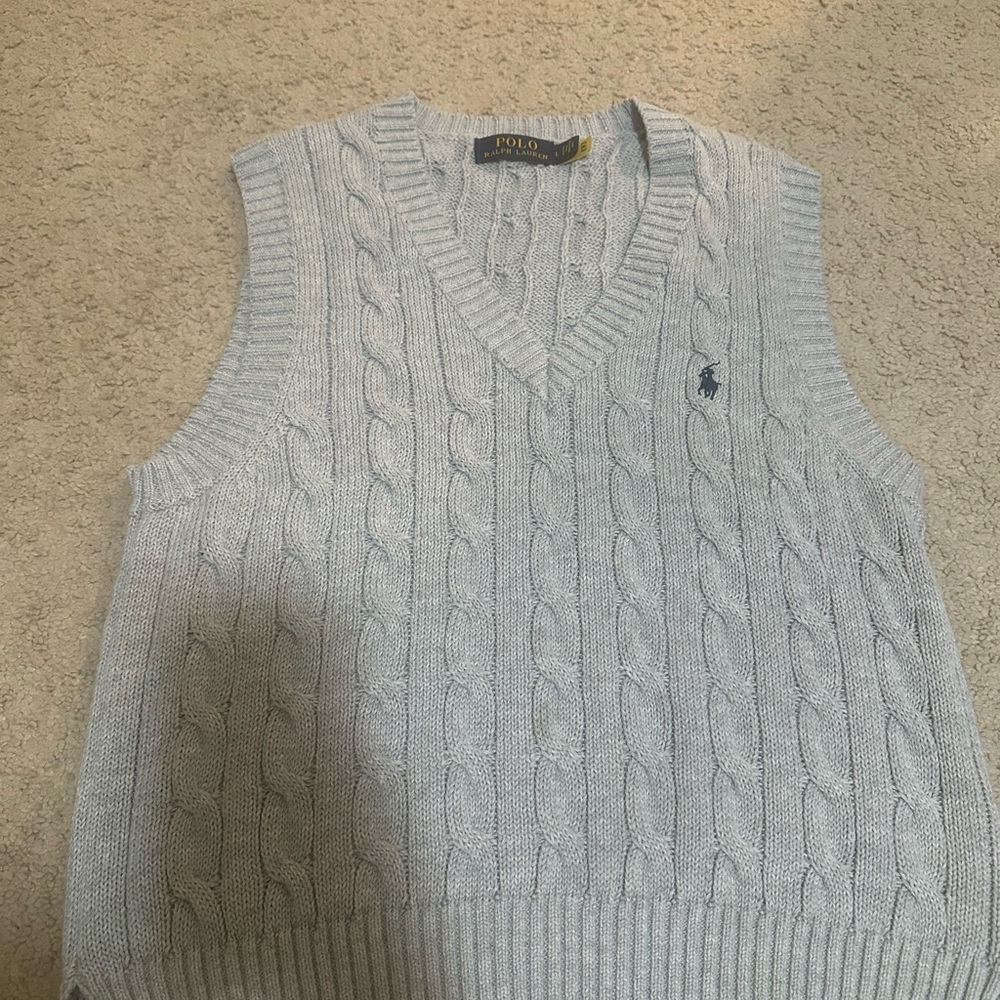 Ralph Lauren Light Gray Cable Knit V-Neck Sweater Vest
